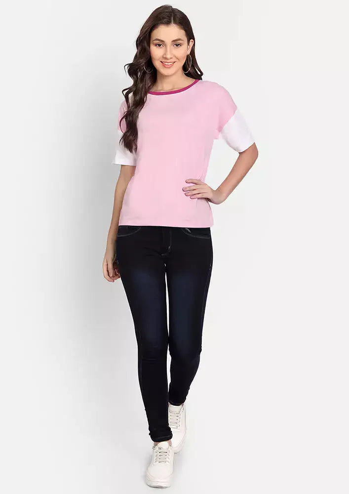 Pink Colourblock Short Sleeve T-Shirt IKI CHIC