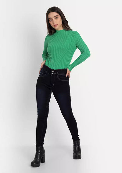 Green Fine Knit High Neck Bodyfit Top IKI CHIC Private Ltd