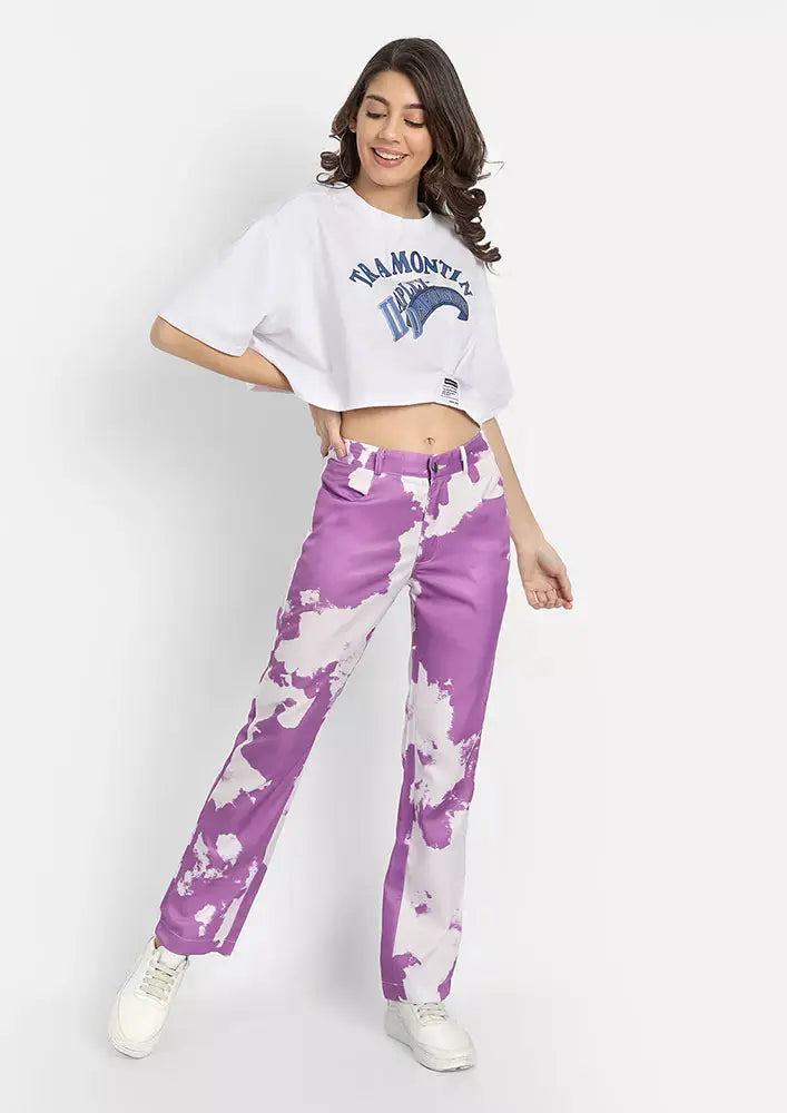 Purple Tie-Dye Coated Straight Fit Pants IKI CHIC Private Ltd