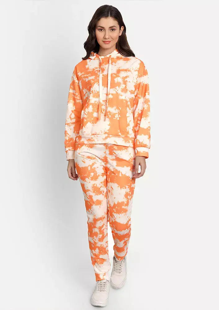 Orange Tie-Dye Oversized Hoodie With Joggers Set IKI CHIC