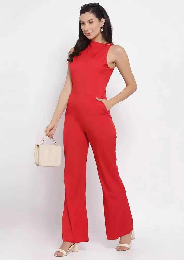 Slashed Neck Flared Jumpsuit IKI CHIC Private Ltd