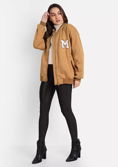 Brown Woolen Long Sleeve Varsity Jacket