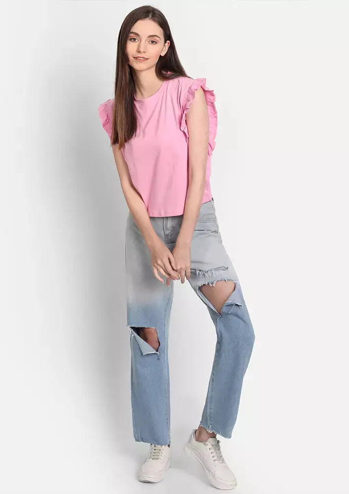 Pink Ruffle Cap Sleeve Top IKI CHIC Private Ltd