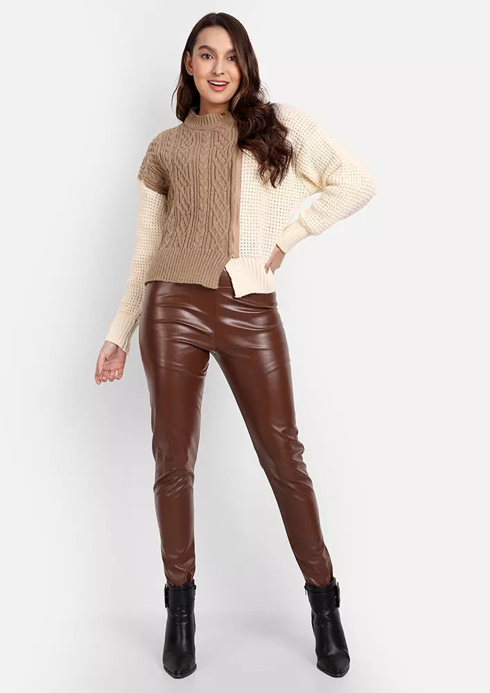 Brown Faux Leather High Waisted Leggings