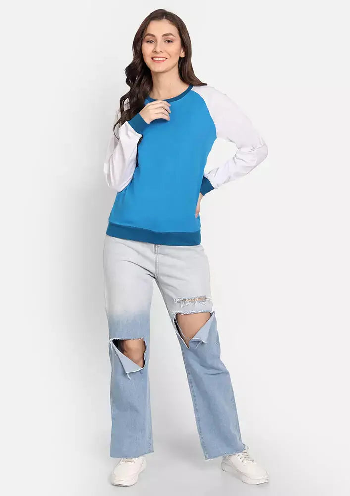 Blue Colourblock Full Sleeve Sweatshirt IKI CHIC