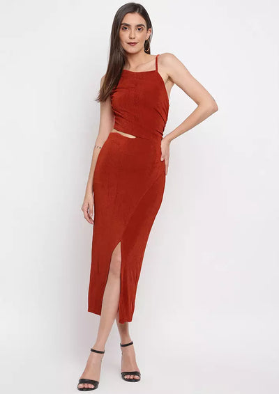 Brown Cut-Out One Shoulder Midi Dress