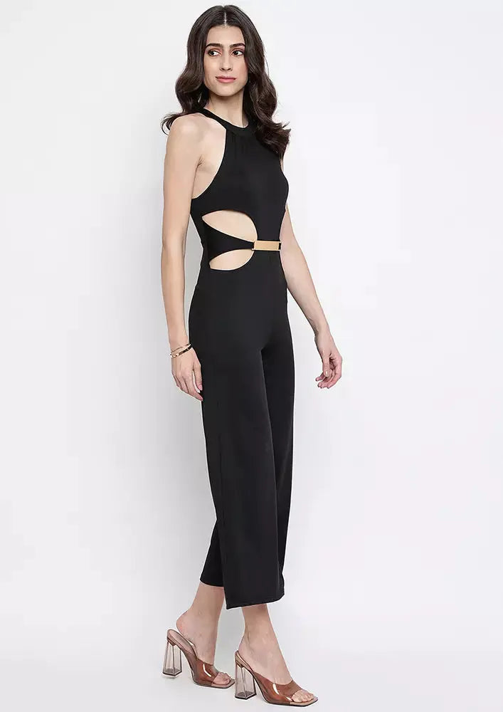 Black Belted Wide Leg Cut-Out Jumpsuit IKI CHIC Private Ltd