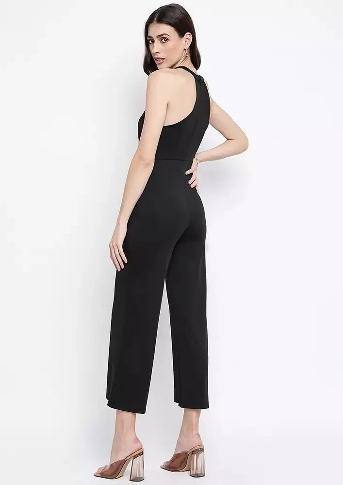 Black Belted Wide Leg Cut-Out Jumpsuit IKI CHIC Private Ltd