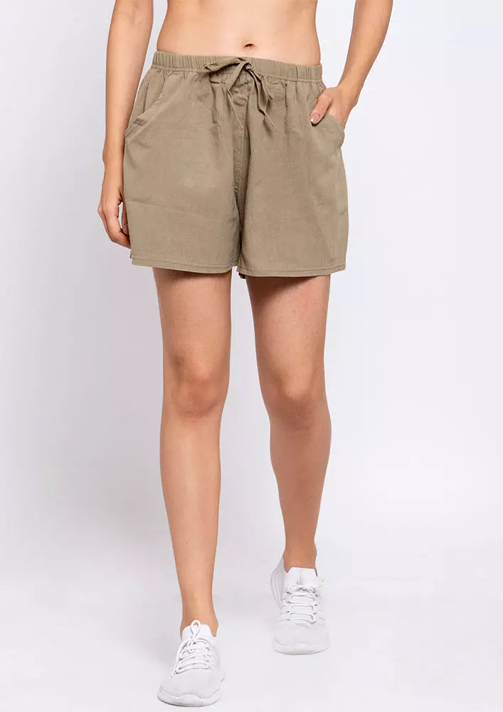 Pocketed Drawstring Flax Shorts