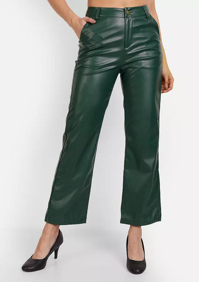 Green Faux Leather High Waist Wide Leg Pants