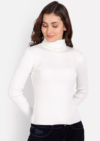 White Turtleneck Knitted Sweater