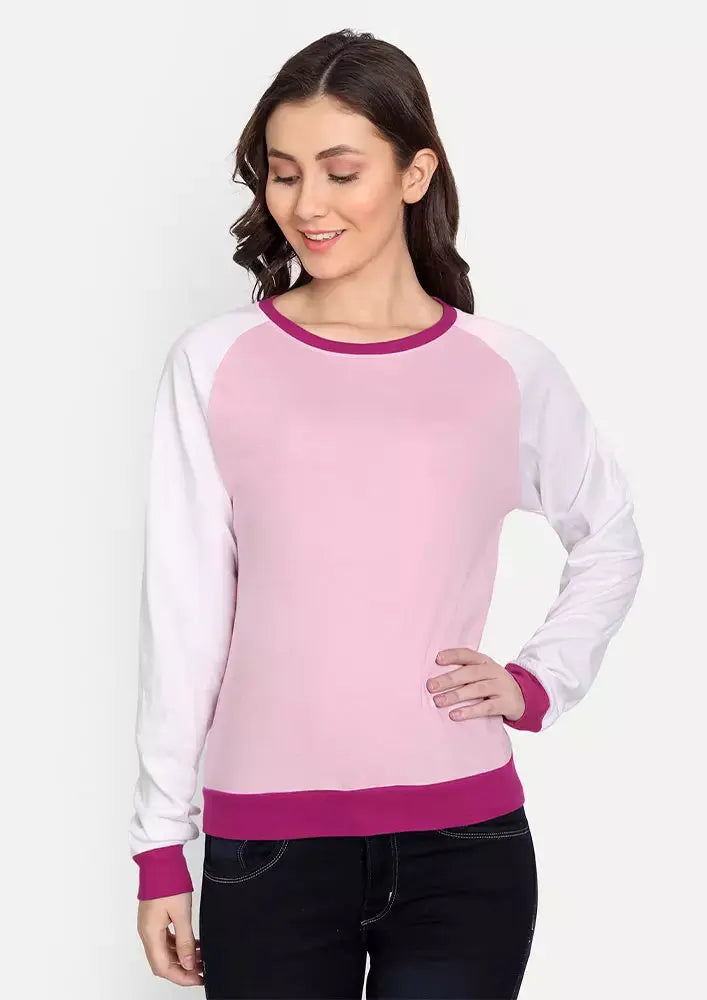 Pink Colourblock Full Sleeve Sweatshirt IKI CHIC