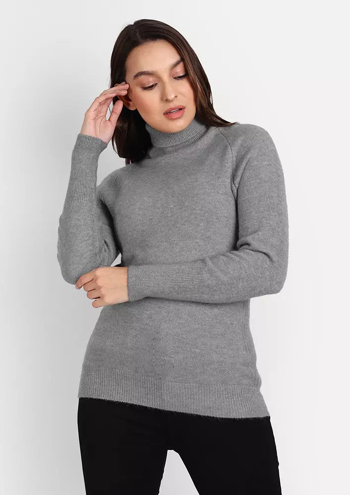 Grey Turtleneck Knitted Sweater