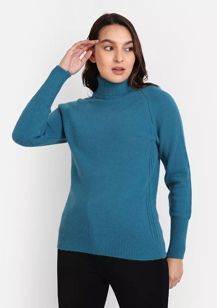 Blue Turtleneck Knitted Sweater