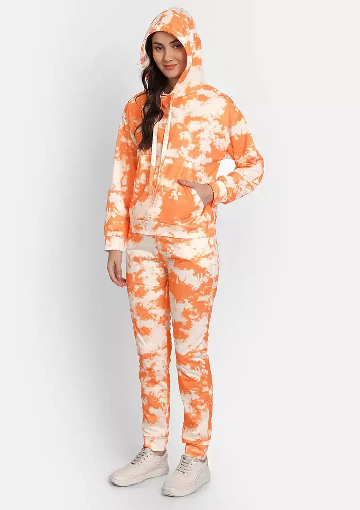 Orange Tie-Dye Oversized Hoodie With Joggers Set IKI CHIC
