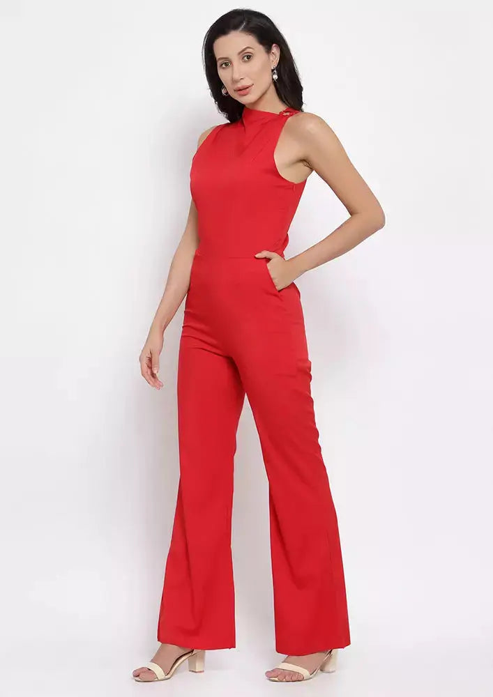 Slashed Neck Flared Jumpsuit IKI CHIC Private Ltd