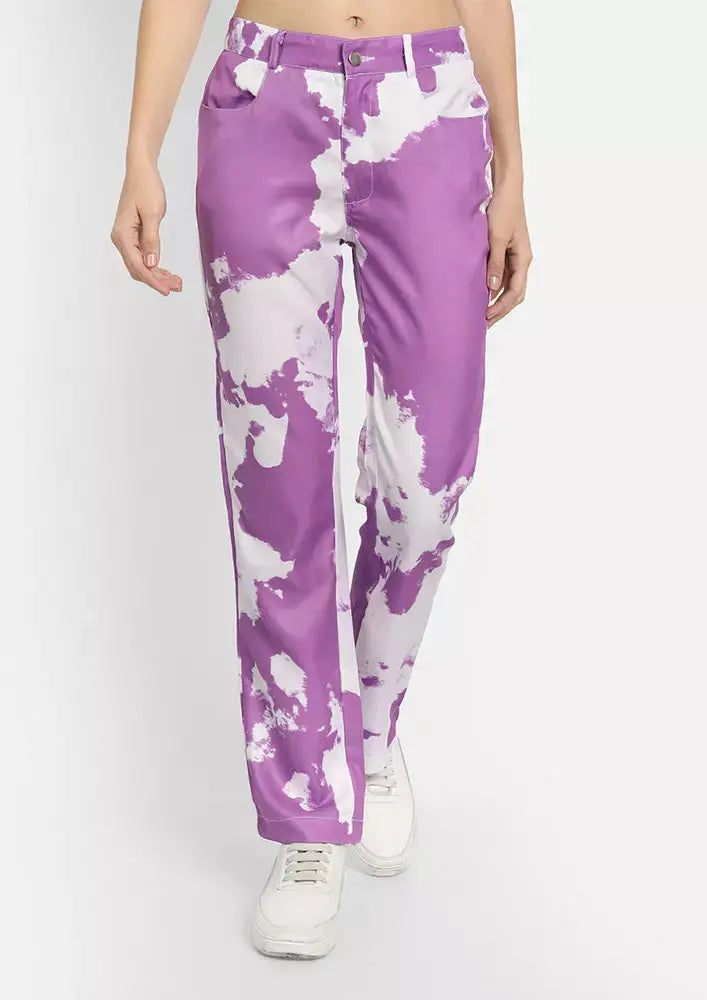 Purple Tie-Dye Coated Straight Fit Pants IKI CHIC Private Ltd
