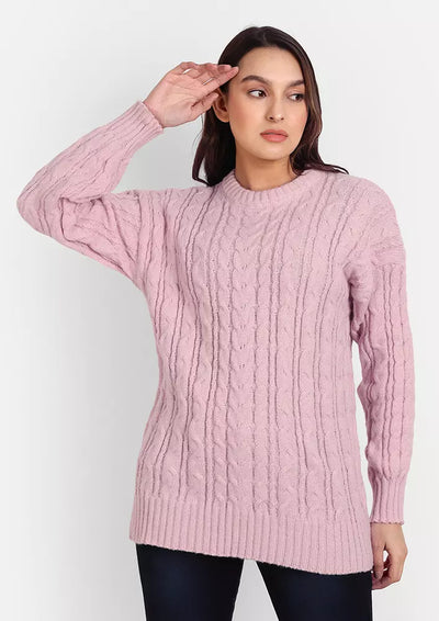 Pink Oversized Chunky Cable Knit Pullover Sweater