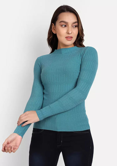 Turquoise Half Turtle Neck Knitted Jumper
