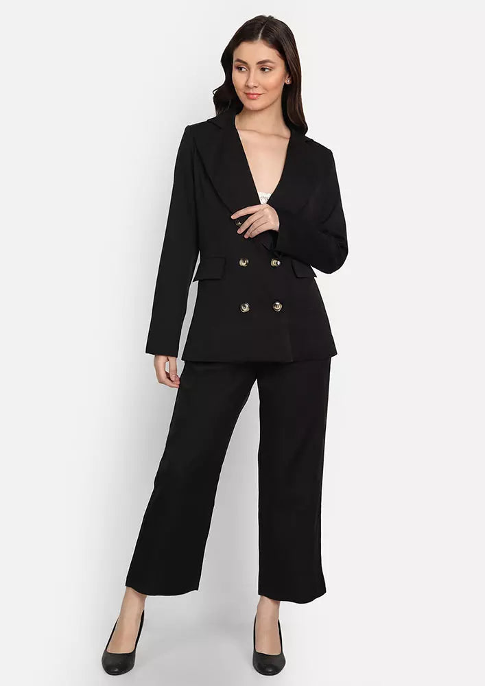 Black Double Breasted Oversized Blazer And Pant Two Piece Set