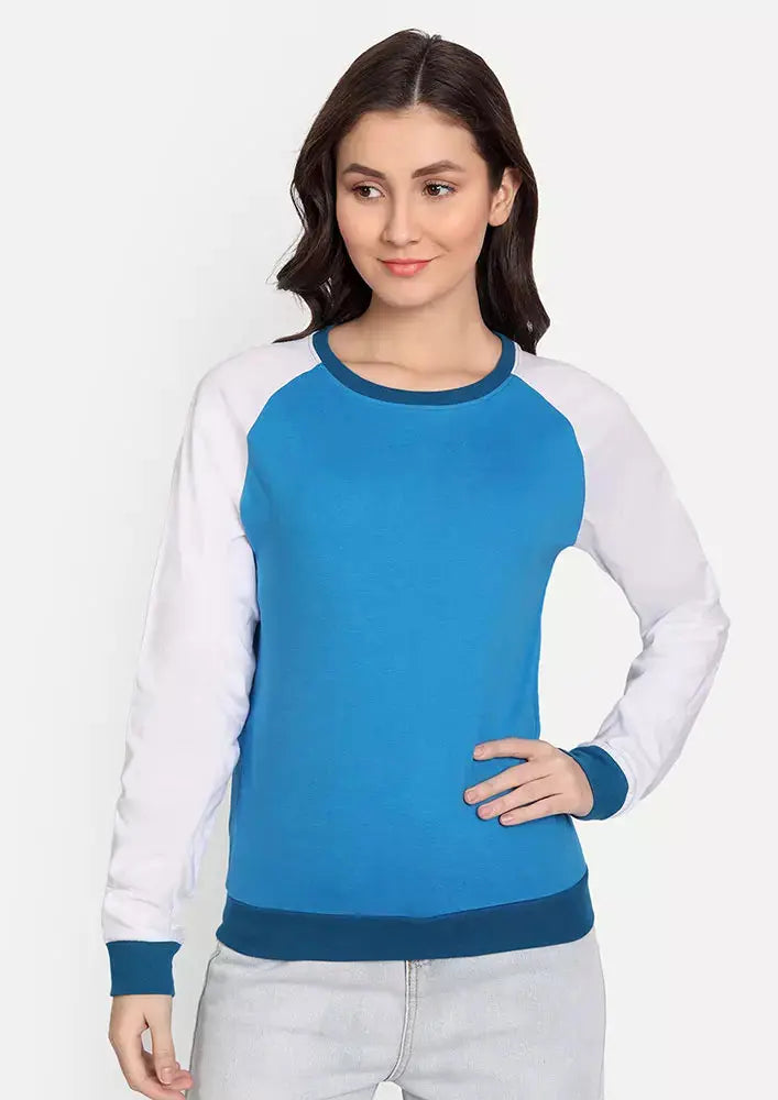 Blue Colourblock Full Sleeve Sweatshirt IKI CHIC
