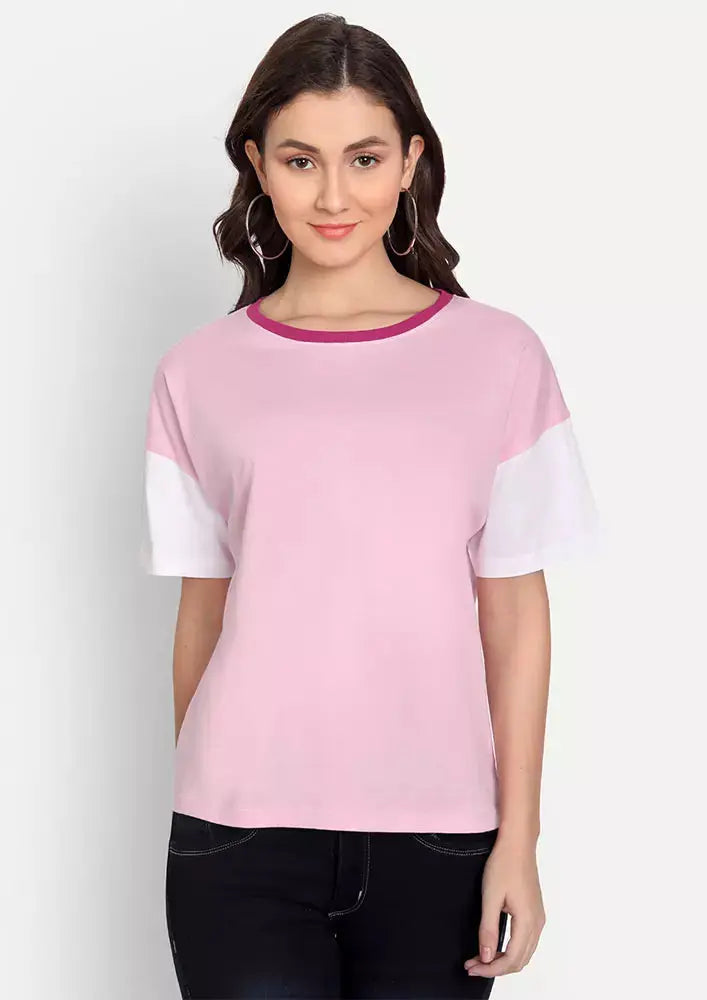 Pink Colourblock Short Sleeve T-Shirt IKI CHIC