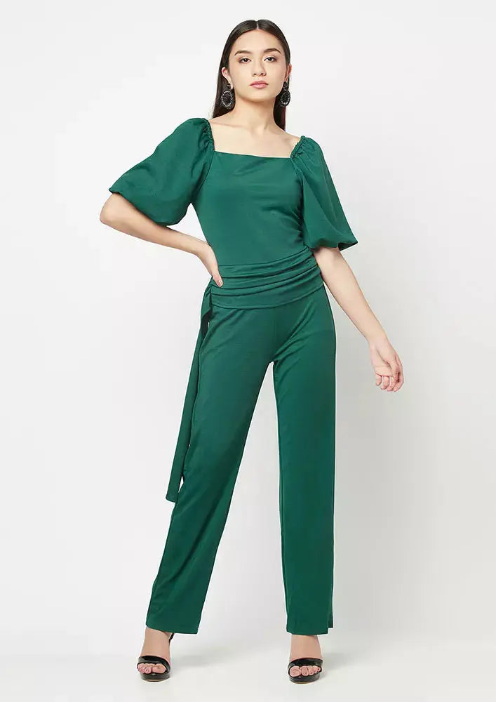 Puff Sleeves Wide Leg Waisted Jumpsuit IKI CHIC Private Ltd