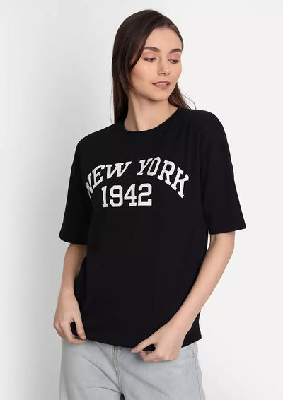 Black Printed Oversized Short Sleeve T-shirt