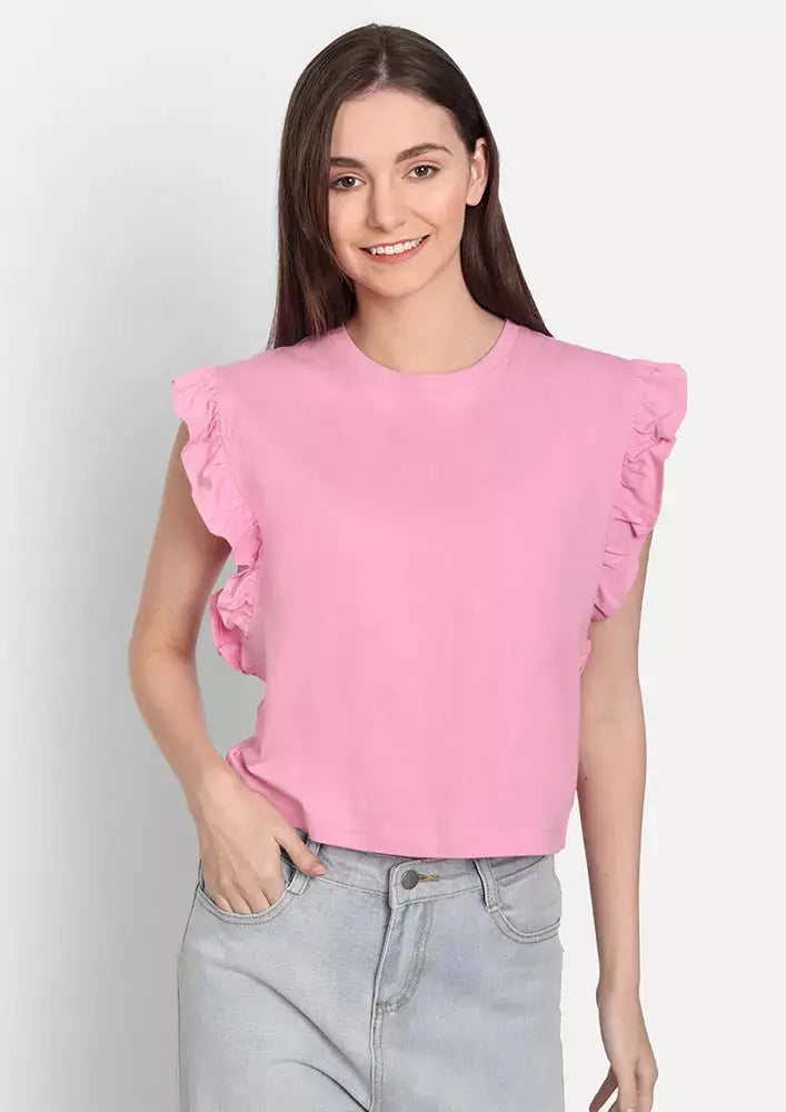 Pink Ruffle Cap Sleeve Top IKI CHIC Private Ltd