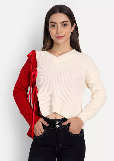 Colorblock Knitted Jumper With Tie-Up Detail