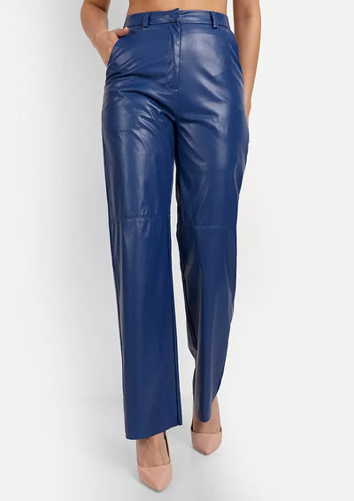 2Chique Boutique Women's Royal Blue High Waist Metallic Faux Leather  Leggings 