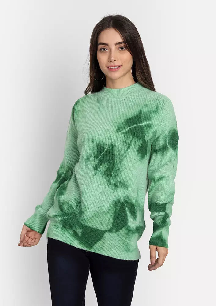Green Tie-Dye Slouchy Knitted Sweater