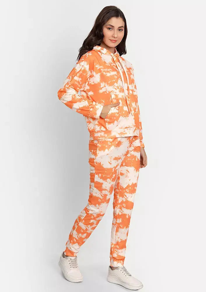 Orange Tie-Dye Oversized Hoodie With Joggers Set IKI CHIC