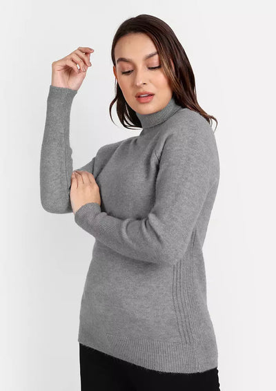 Grey Turtleneck Knitted Sweater