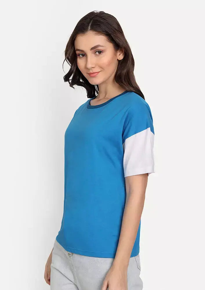Blue Colourblock Short Sleeve T-Shirt IKI CHIC