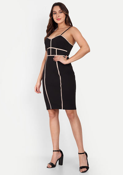 Black Sweetheart Neck Bodycon Dress With Contrast Binding