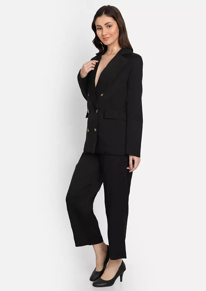 Black Double Breasted Oversized Blazer And Pant Two Piece Set