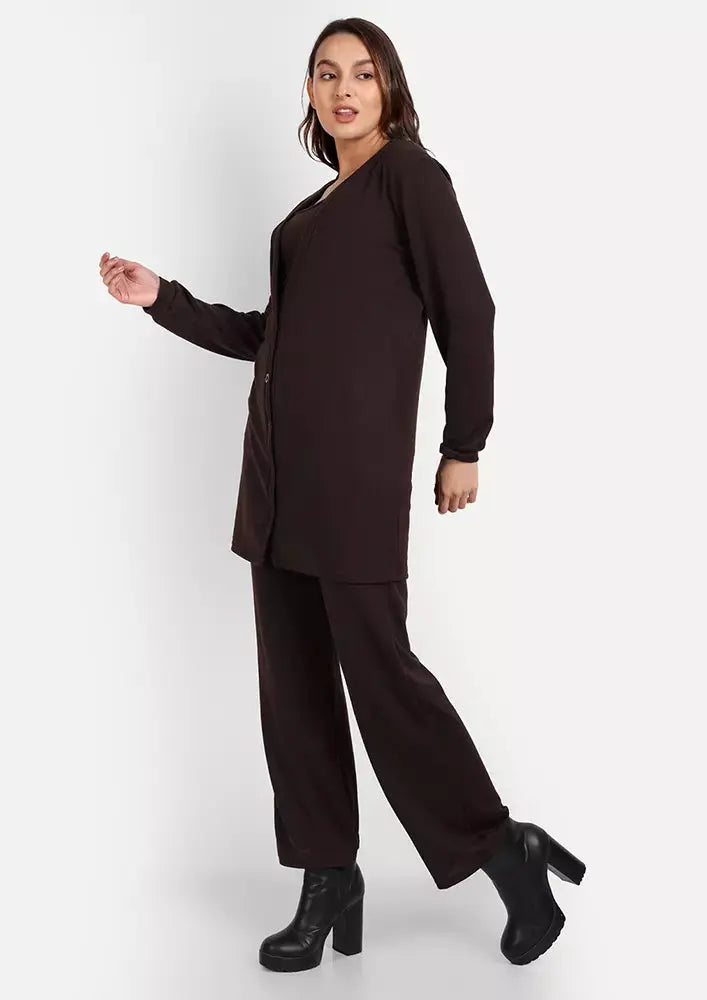 Brown Knitted Three Piece Lounge Set IKI CHIC Private Ltd