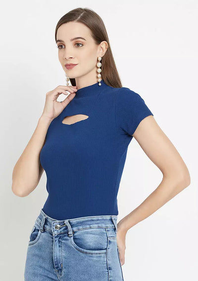 Cut Out Knitted Short Sleeve Body Fit Top