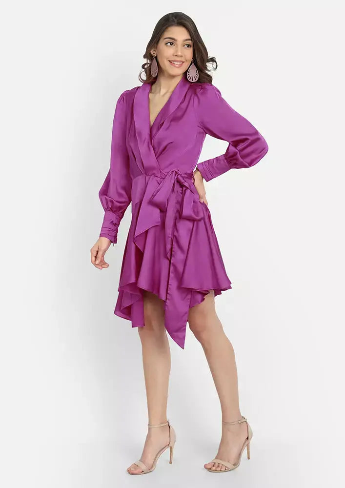 Satin Frill Detail Wrap Style Skater Dress IKI CHIC Private Ltd
