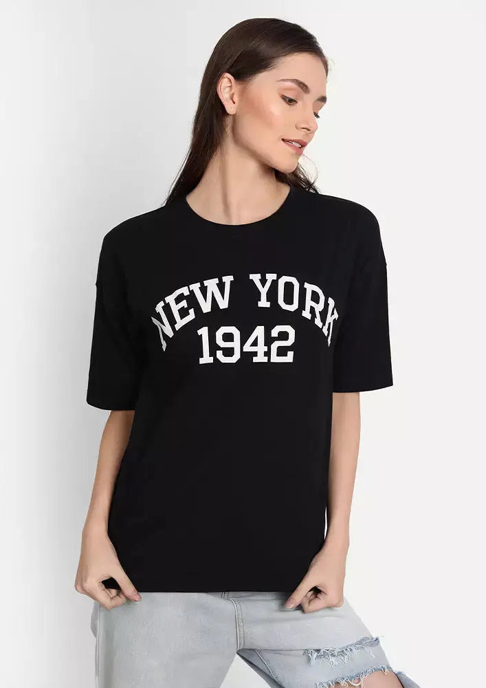 Black Printed Oversized Short Sleeve T-shirt IKI CHIC Private Ltd