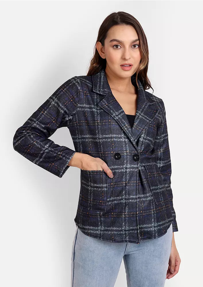 Single Breasted Plaid Short Jacket With Lapel Collar