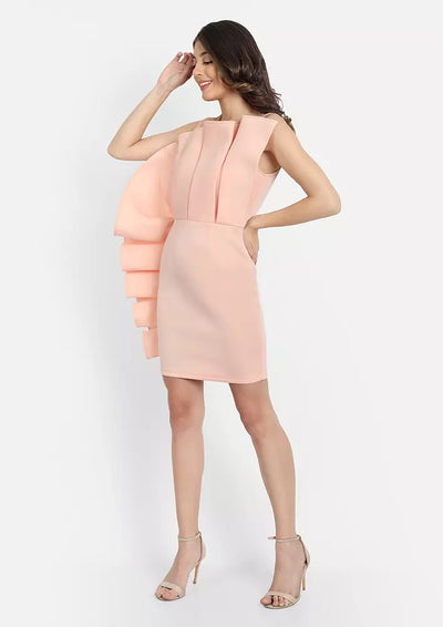 Pink Ruffle Detail  Mini Bodycon Party Dress