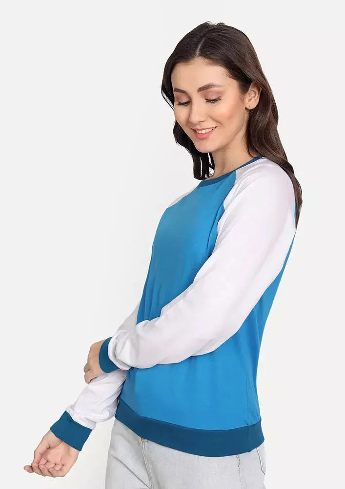 Blue Colourblock Full Sleeve Sweatshirt IKI CHIC