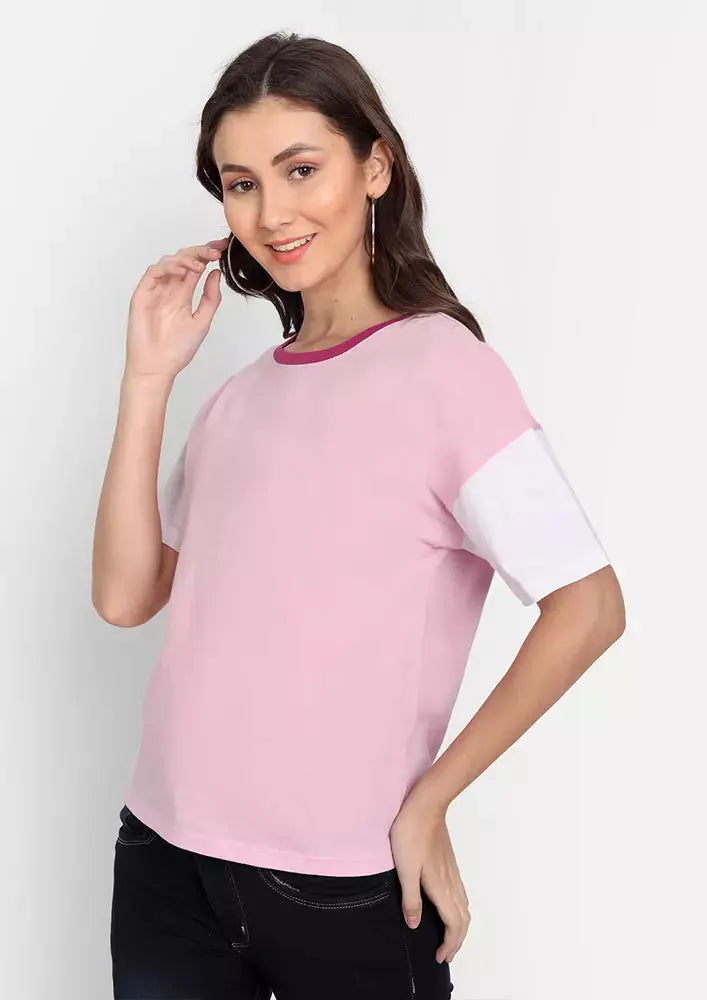 Pink Colourblock Short Sleeve T-Shirt IKI CHIC