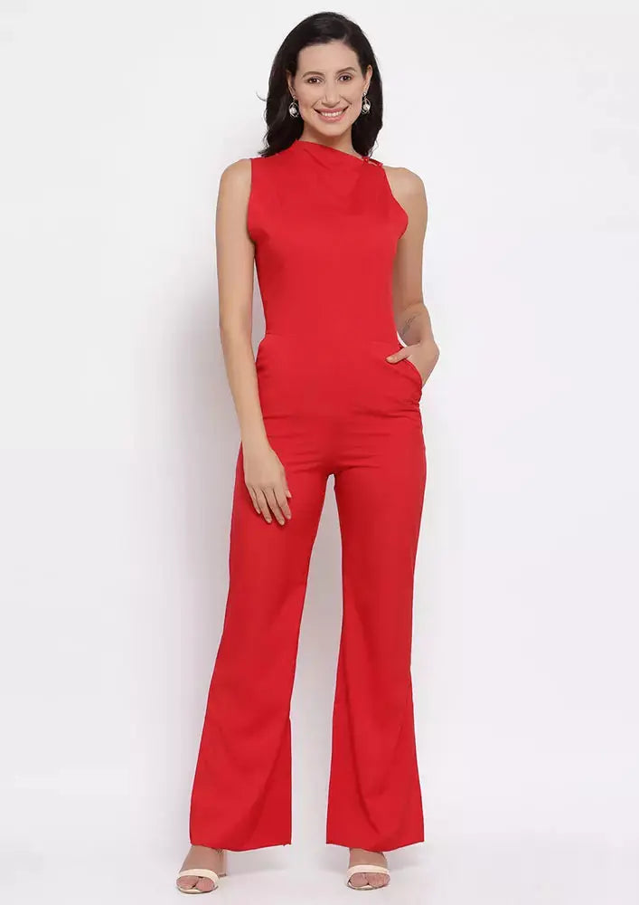 Slashed Neck Flared Jumpsuit IKI CHIC Private Ltd
