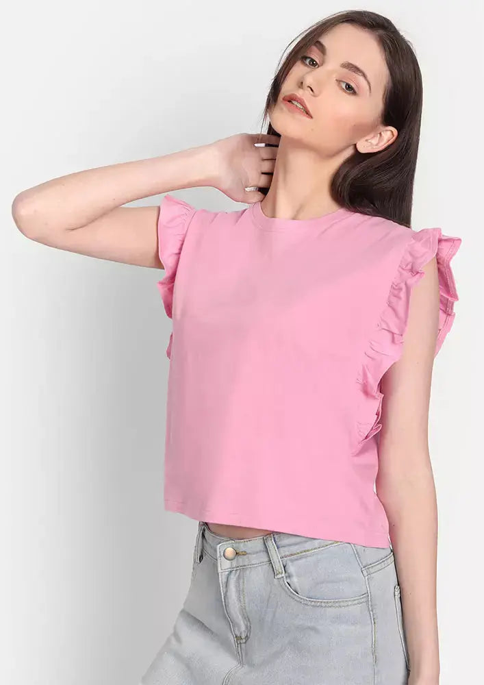 Pink Ruffle Cap Sleeve Top IKI CHIC Private Ltd