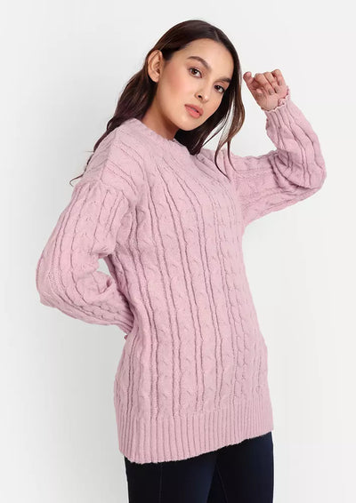 Pink Oversized Chunky Cable Knit Pullover Sweater