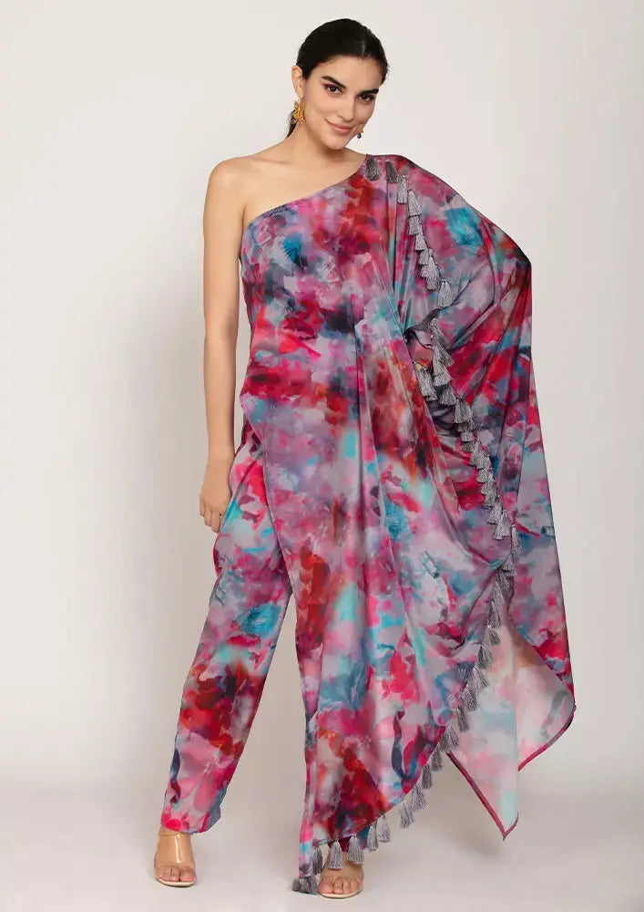 Cotton Kaftan Dress Marble Tie-Dye Print Kaftan Dress And Straight Pants Set IKI CHIC Private Ltd