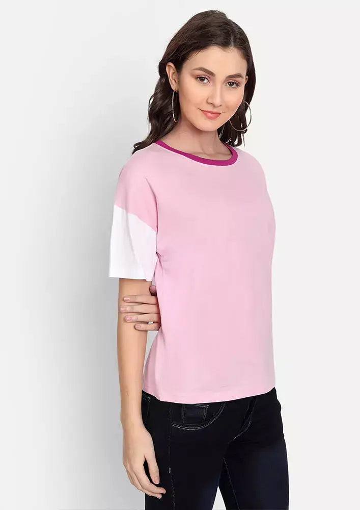 Pink Colourblock Short Sleeve T-Shirt IKI CHIC